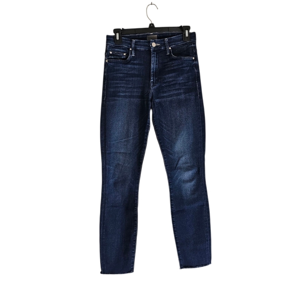 MOTHER High Waisted Looker Ankle Fray‎ High Rise Dark Blue Skinny Jeans 26